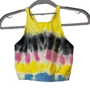 Electric & Rose Sports Bra Crop Top Crossover Straps Tie Dye Yellow Pink Blue XS
